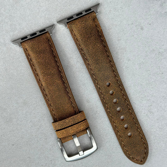 Desert Sand Padded Leather Apple watch strap. Full Grain Leather watch band. Fits Apple Watch Series 3,4, 5,6,7, 8, 9, Ultra.