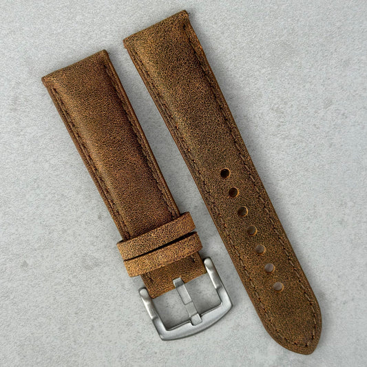 Athens desert sand tan full grain leather watch strap. Padded watch strap. Available in 18mm, 20mm, 22mm and 24mm.