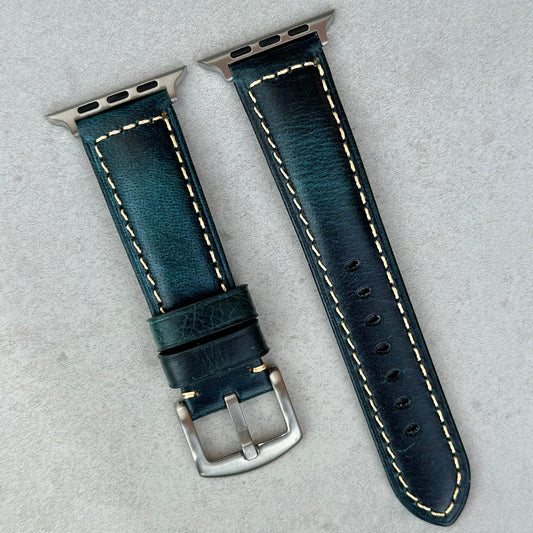 Berlin blue full grain leather Apple Watch strap. Apple Watch series 3, 4, 5, 6, 7, 8, 9, SE, Ultra and Ultra 2.