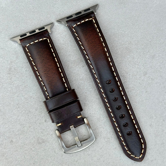 Berlin brown full grain leather Apple Watch strap. 316L stainless steel buckle and Apple watch connectors. Watch And Strap.