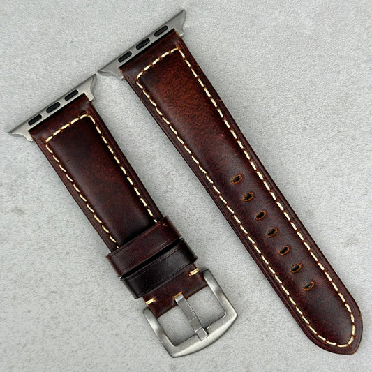 Berlin brown full grain leather Apple Watch strap. Apple Watch Series 3, 4, 5, 6, 7, 8, 9, SE and Ultra. Watch And Strap.