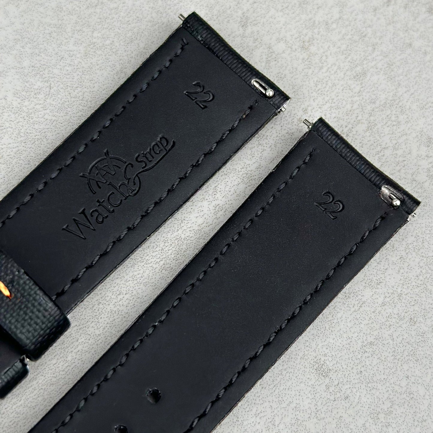 Quick release pins on the Bermuda jet black sail cloth watch strap. Watch And Strap
