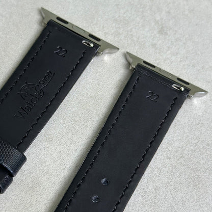 The Bermuda: Jet Black Sail Cloth Apple Watch Strap With Contrast Red Stitching