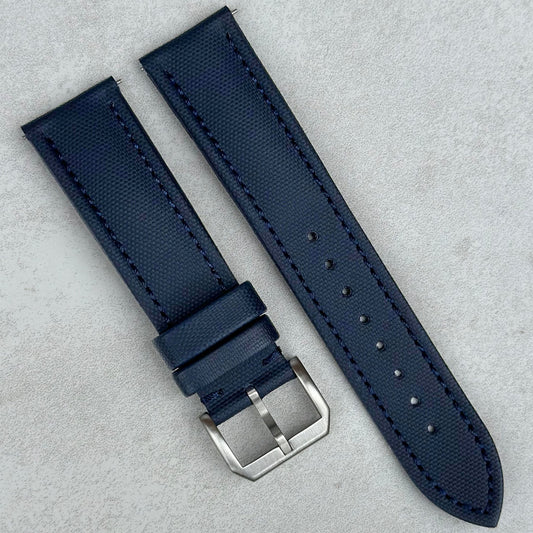 Bermuda navy blue sail cloth watch strap. Padded sail cloth strap. 20mm, 22mm. Watch And Strap