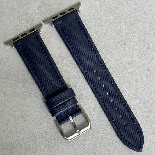 Bermuda navy blue sail cloth Apple Watch strap. Apple Watch Series 3, 4, 5, 6, 7, 8, 9, SE and Ultra. Watch And Strap