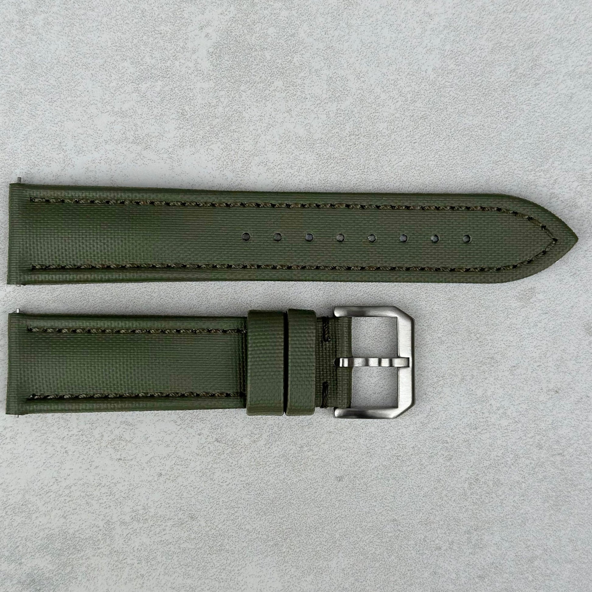 Bermuda khaki green sail cloth watch strap. 20mm, 22mm. 316L stainless steel buckle. Watch And Strap.