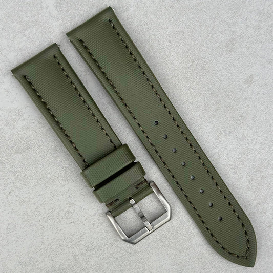 Bermuda khaki green sail cloth watch strap. 20mm, 22mm. 316L stainless steel buckle. Watch And Strap.