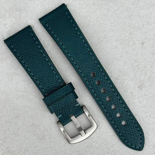 Florence teal Saffiano leather full grain leather watch strap. 18mm, 20mm, 22mm, 24mm. Watch And Strap.
