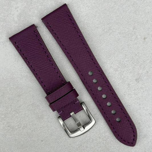 Florence Royal Purple Saffiano leather watch strap. 316L stainless steel. 18mm, 20mm, 22mm, 24mm. Watch And Strap.