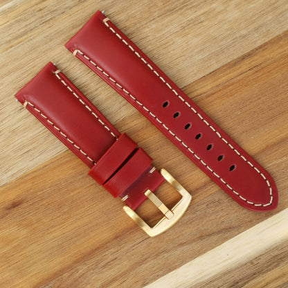 Oslo red full grain leather watch strap with an PVD gold stainless steel buckle. Watch And Strap