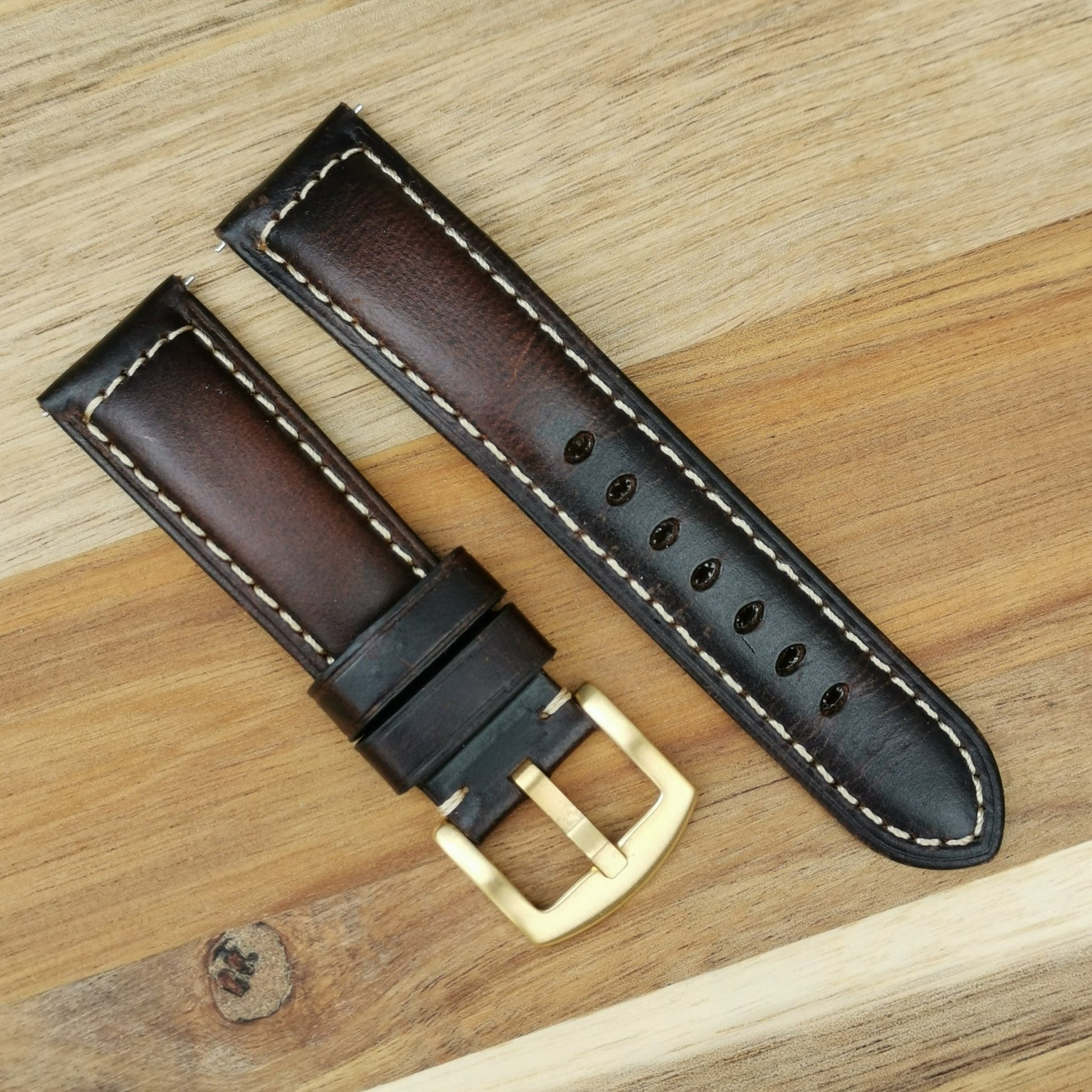 Berlin chocolate brown full grain leather watch strap. Gold buckle. Watch And Strap.
