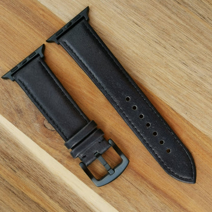Milan vegetable tanned full grain leather apple watch strap. Fitted with an iodized black stainless steel buckle and apple watch connectors. Will fit Apple watch series 3, series 4, series 5, series 6, series 7, series 8, SE and ultra.