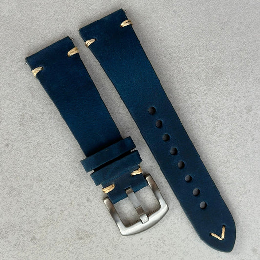 Madrid midnight blue full grain leather watch strap. 18mm, 20mm, 22mm, 24mm. Watch And Strap.