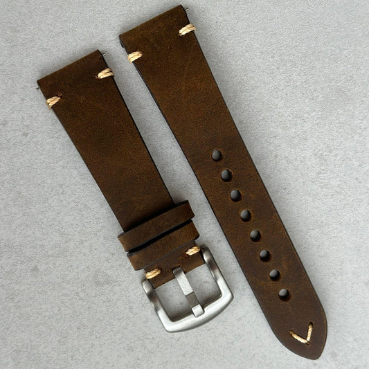 Madrid chocolate brown full grain leather watch strap. Available in 18mm, 20mm, 22mm, 24mm. Watch And Strap.