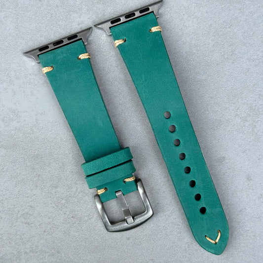 Madrid Caribbean Blue Full Grain Leather Apple Watch Strap. Apple Watch Series 3, 4, 5, 6, 7, 8, 9, SE and Ultra.