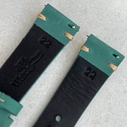 Quick release pins on the Madrid Caribbean blue full grain leather watch strap. Watch And Strap.