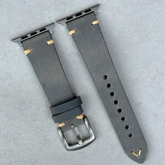 Madrid stone grey horse leather apple watch strap. Apple Watch Series 3, 4, 5, 6, 7, 8, 9, SE and Ultra. Watch And Strap.
