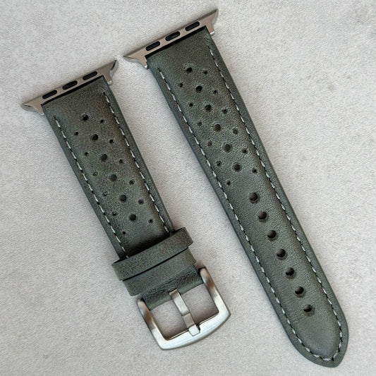 Grey Perforated leather Apple Watch strap. Fits Apple Watch Series 3, 4, 5, 6, 7, 8, 9, SE, Ultra. Watch And Strap