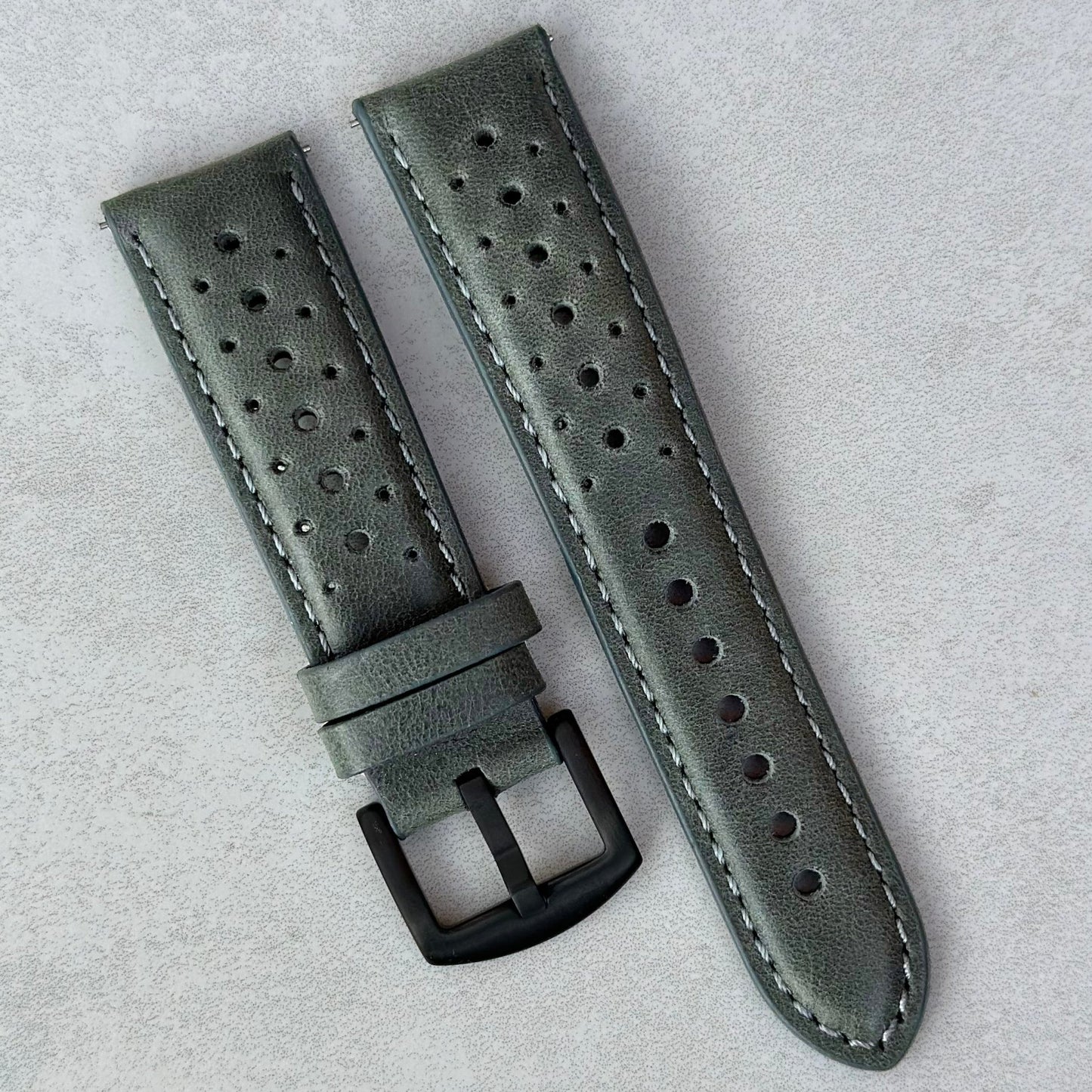Montecarlo grey full grain leather watch strap with PVD black buckle. 18mm, 20mm, 22mm, 24mm. Watch And Strap.