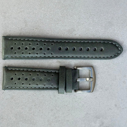 Montecarlo grey perforated leather watch strap. 18mm, 20mm, 22mm, 24mm. Watch And Strap.
