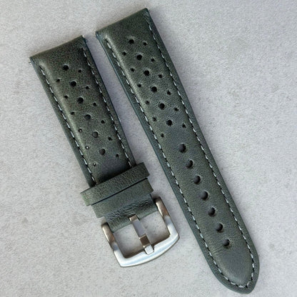 Montecarlo grey perforated leather watch strap. 18mm, 20mm, 22mm, 24mm. Watch And Strap
