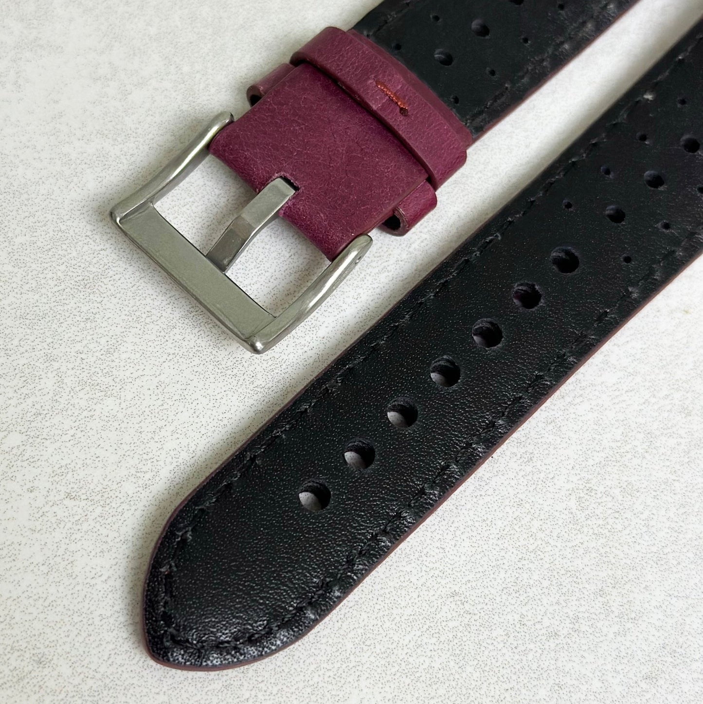 The Monte Carlo: Plum Purple Perforated Leather Rally Watch Strap