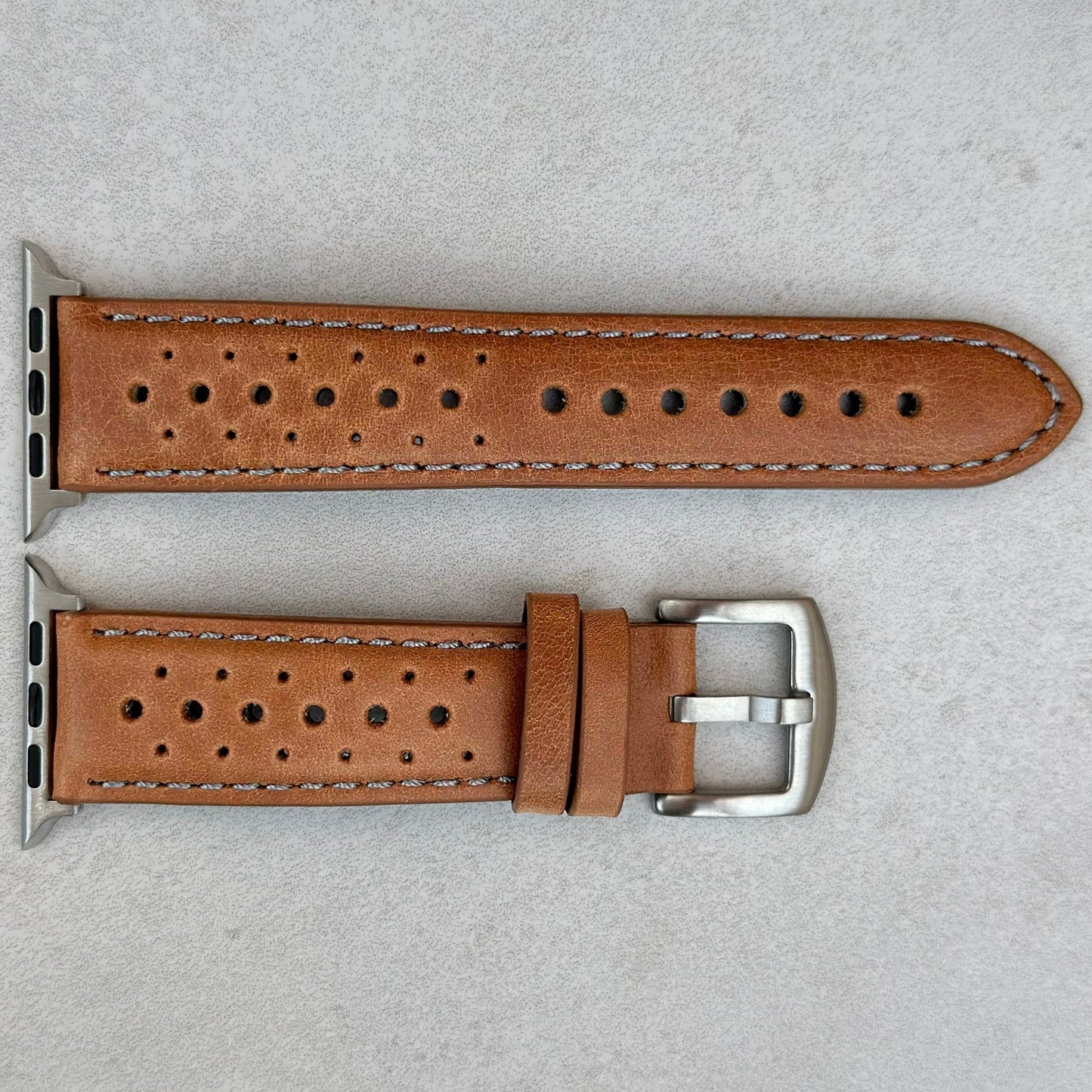 The Monte Carlo: Vintage Tan Perforated Leather Apple Watch Strap