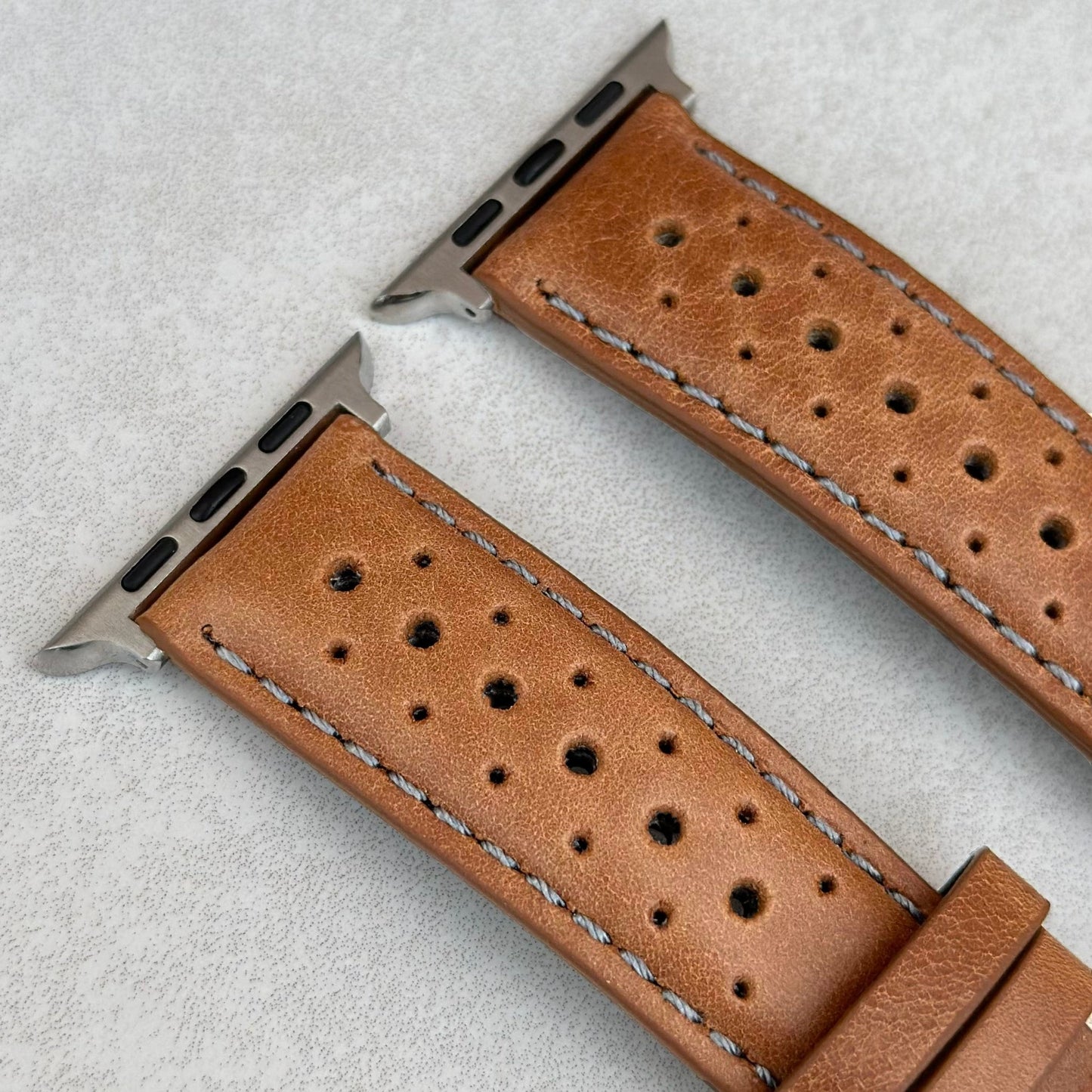 The Monte Carlo: Vintage Tan Perforated Leather Apple Watch Strap