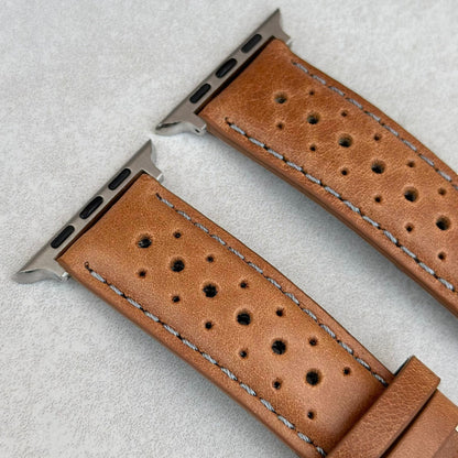 The Monte Carlo: Vintage Tan Perforated Leather Apple Watch Strap