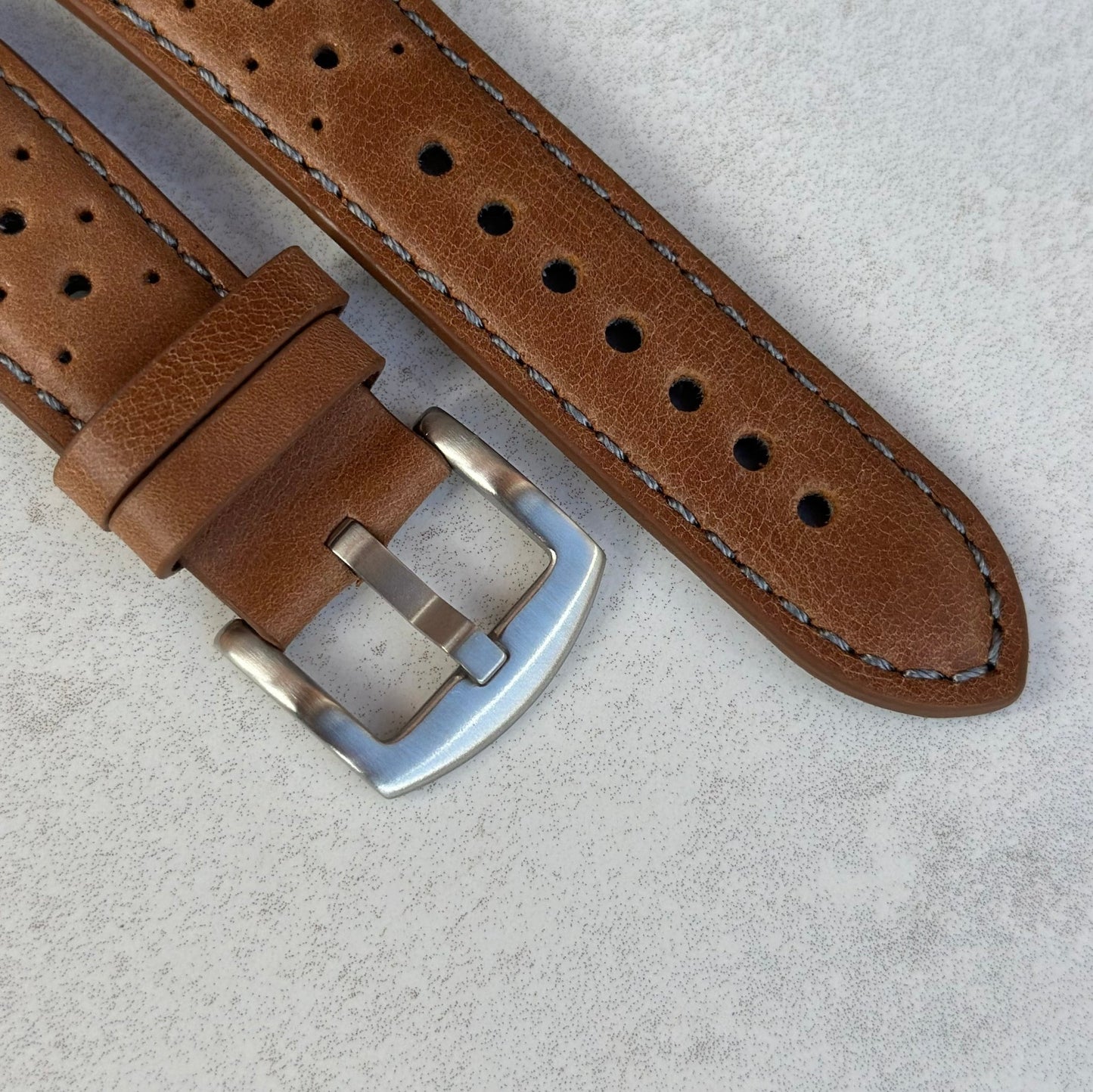The Monte Carlo: Vintage Tan Perforated Leather Apple Watch Strap