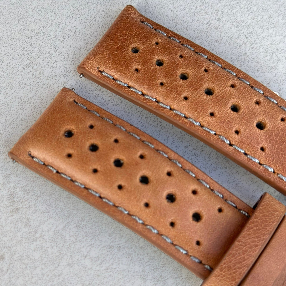 Crono Rally Strap Vintage Tan Perforated Leather Rally Watch Strap – watchandstrapco