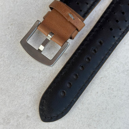 The Monte Carlo: Vintage Tan Perforated Leather Apple Watch Strap