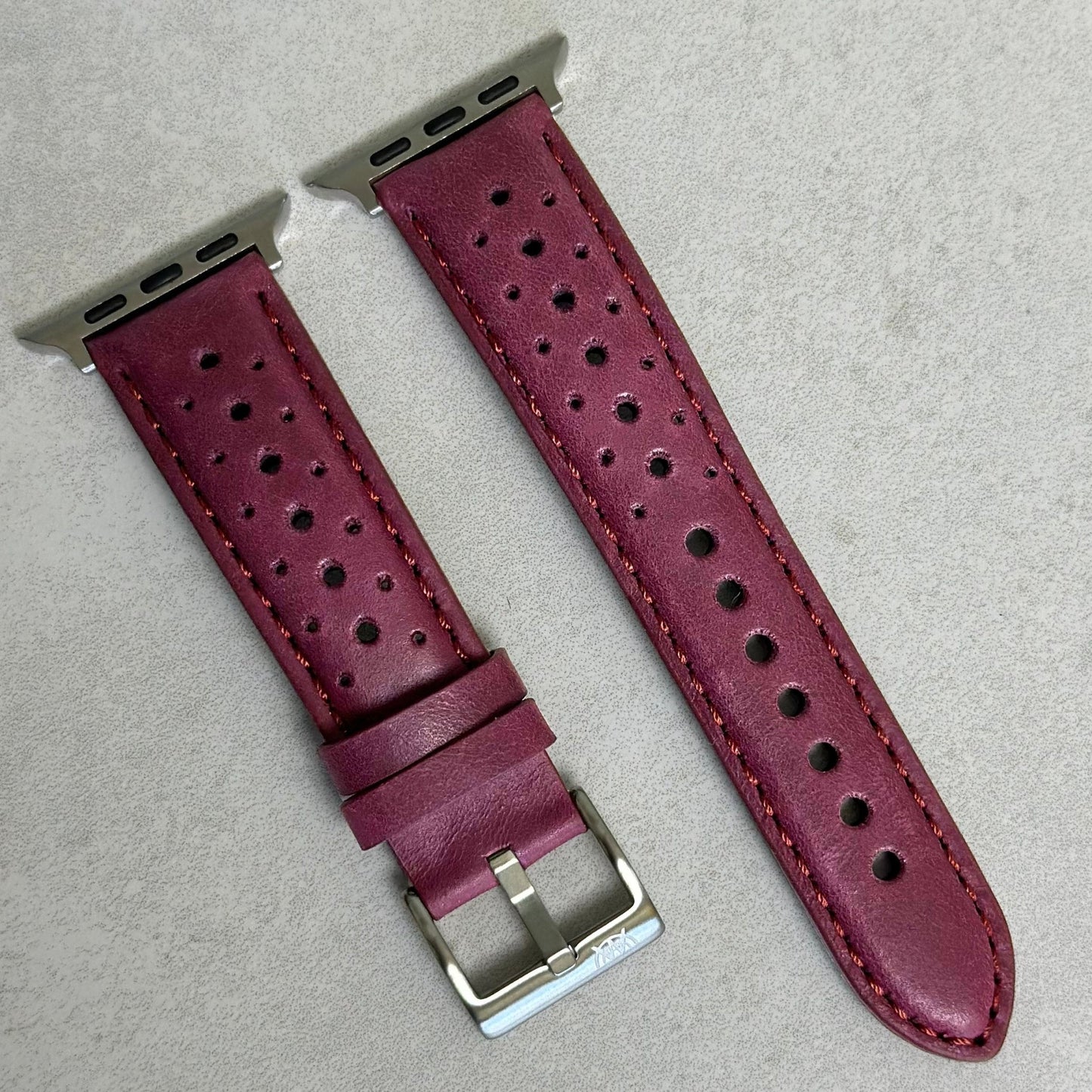 The Monte Carlo: Plum Purple Perforated Leather Apple Watch Strap