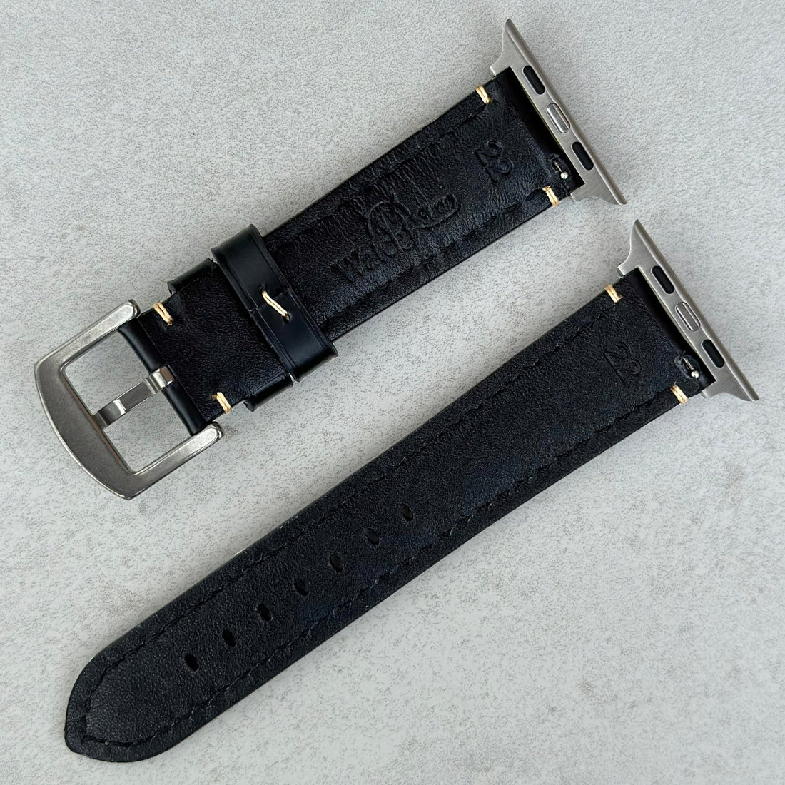 The Oslo Jet Black Padded Full Grain Leather Apple Watch Strap