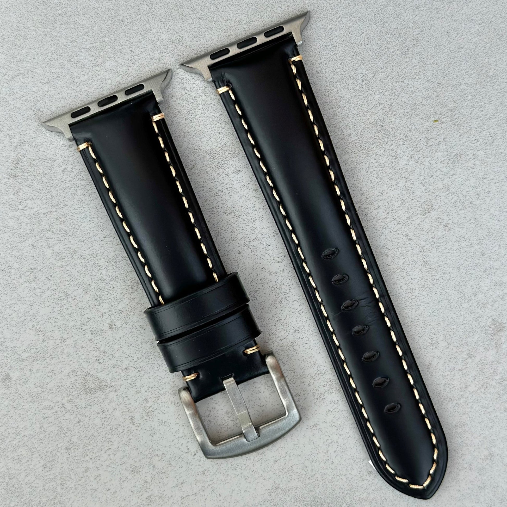 Jet Black Padded Full Grain Leather Apple Watch Strap – Watch and
