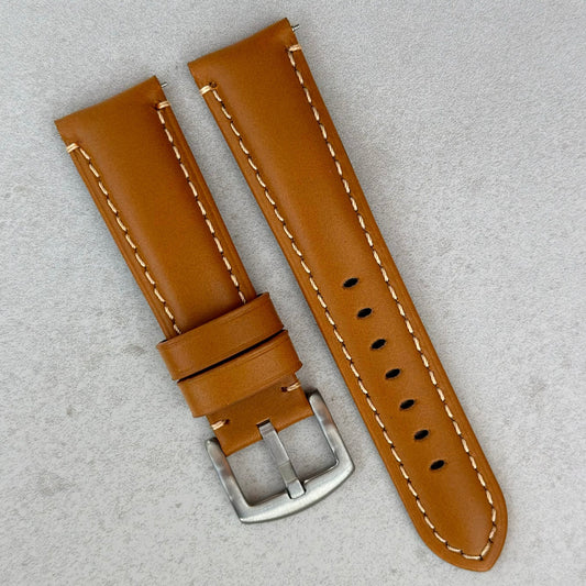 Oslo tan full grain leather watch strap. Padded leather watch strap. 18mm, 20mm, 22mm, 24mm. Watch And Strap.