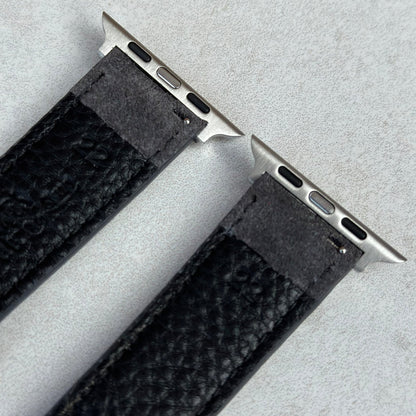 Gunmetal grey suede Apple Watch strap. Stainless steel Apple Watch connectors. Watch And Strap.