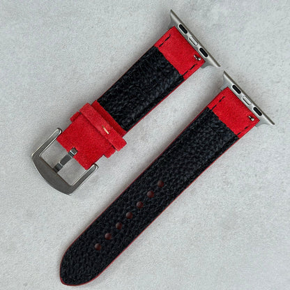 The Paris: Ruby Red Padded Suede Apple Watch Strap