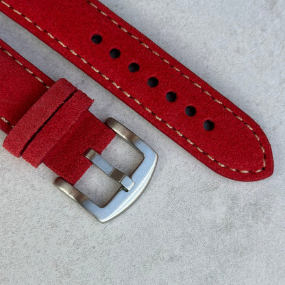 The Paris: Ruby Red Padded Suede Apple Watch Strap