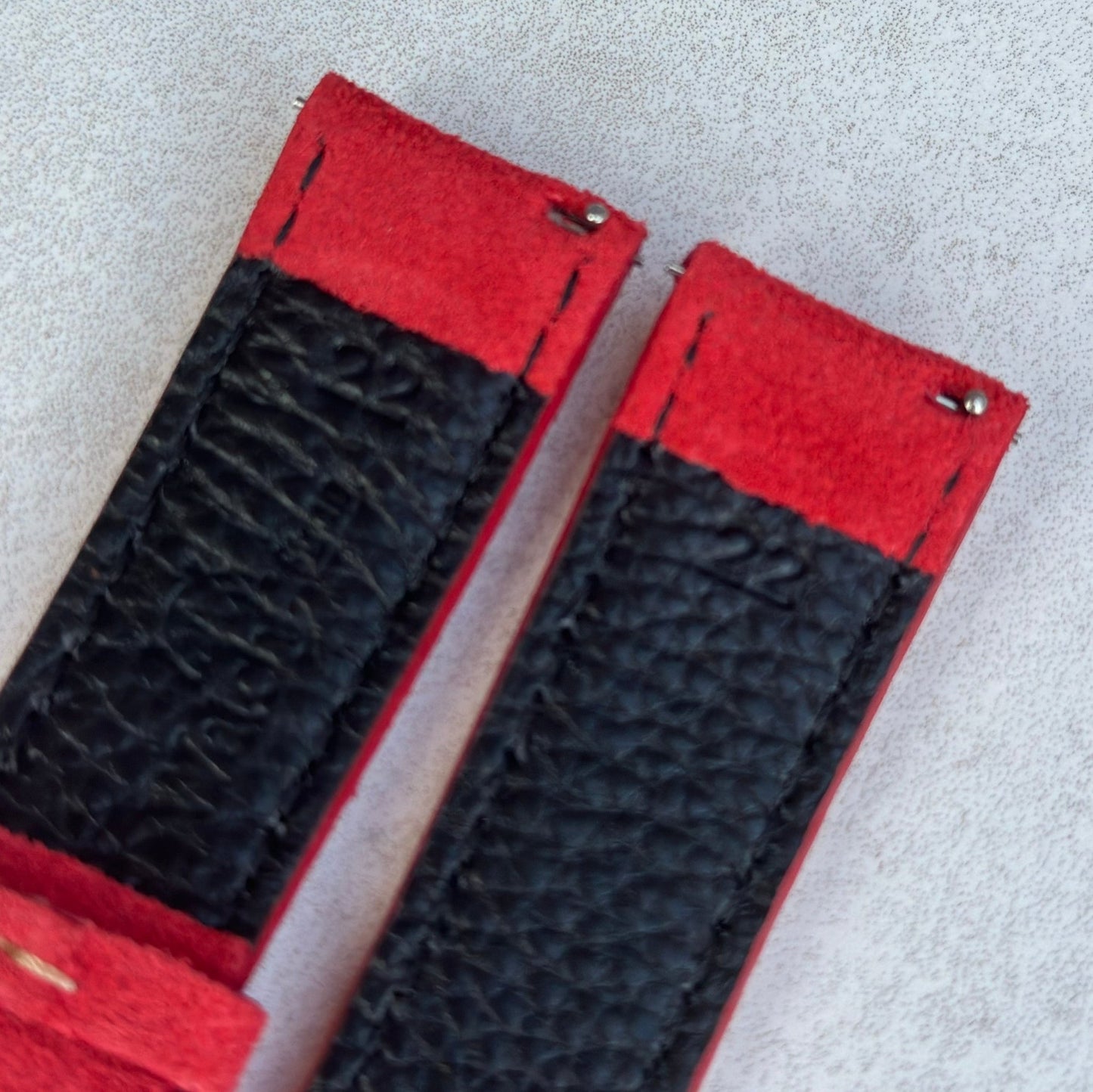 Quick release pins on the Paris ruby red suede watch strap. Watch And Strap