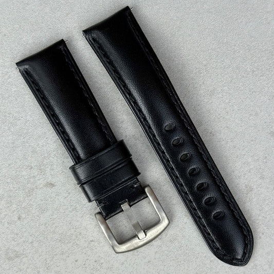 Prague jet black vegetable tanned leather watch strap. 18mm, 20mm, 22mm, 24mm. Watch And Strap.
