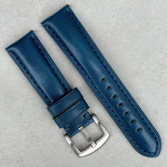 Prague marine blue vegetable tanned leather watch strap. Padded leather watch strap. 18mm, 20mm, 22mm, 24mm. Watch And Strap.