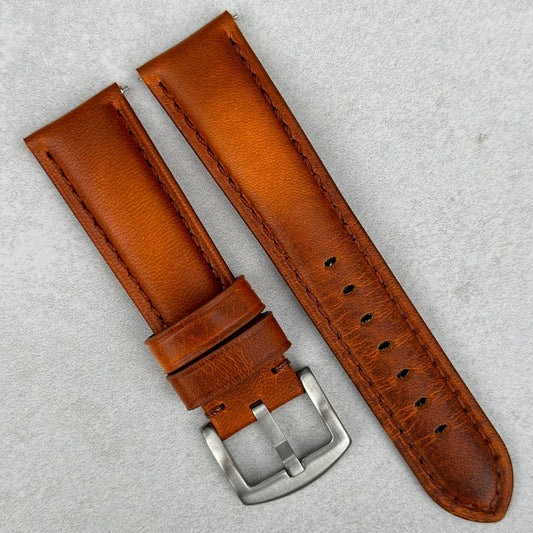 Prague cognac brown vegetable tanned leather watch strap. Padded watch strap. 18mm, 20mm, 22mm, 24mm Watch And Strap