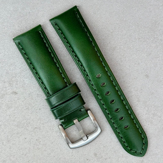 Prague racing green full grain leather watch strap. Padded leather watch strap. 18mm, 20mm, 22mm, 24mm. Watch And Strap
