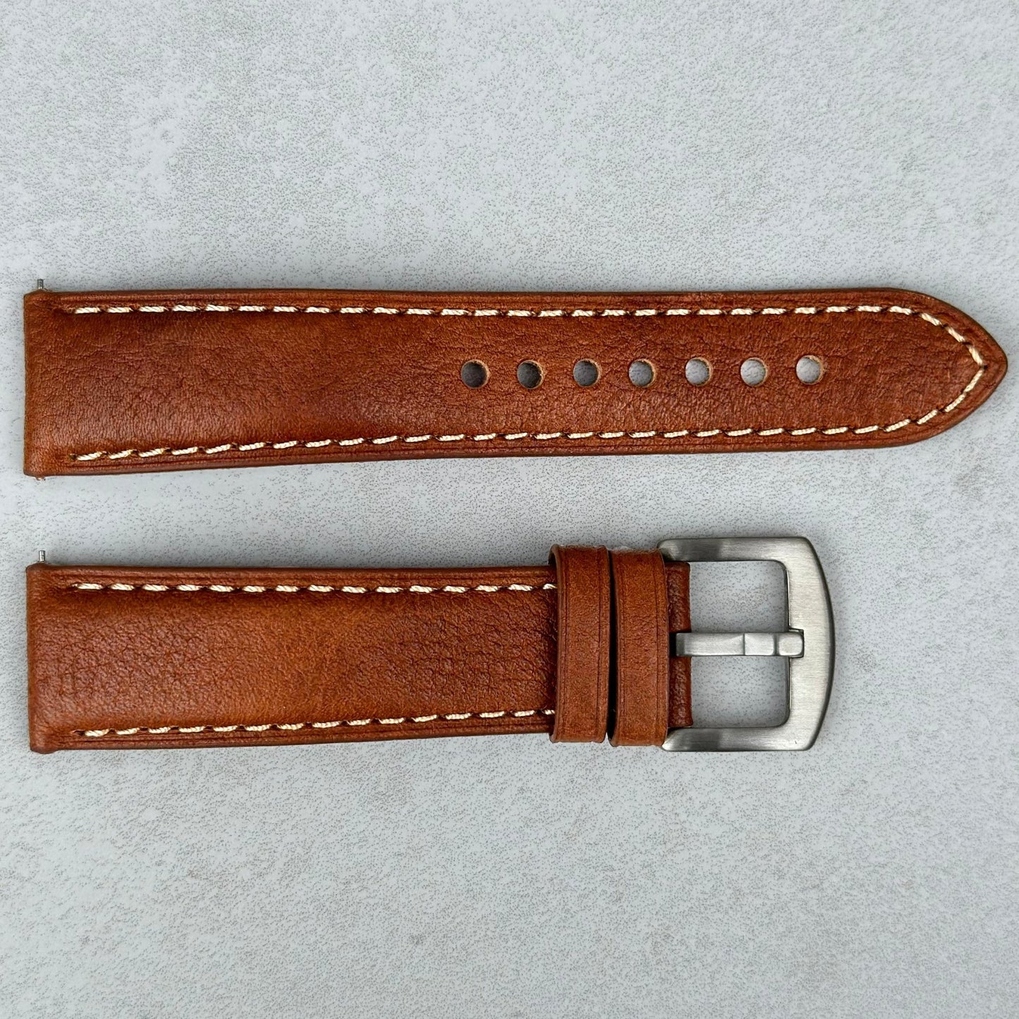Rome copper tan Italian leather watch strap with contrast ivory stitching. 18mm, 20mm, 22mm, 24mm. Watch And Strap