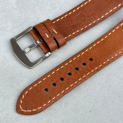 Rear of the buckle on the Rome copper tan full grain leather watch strap. Watch And Strap