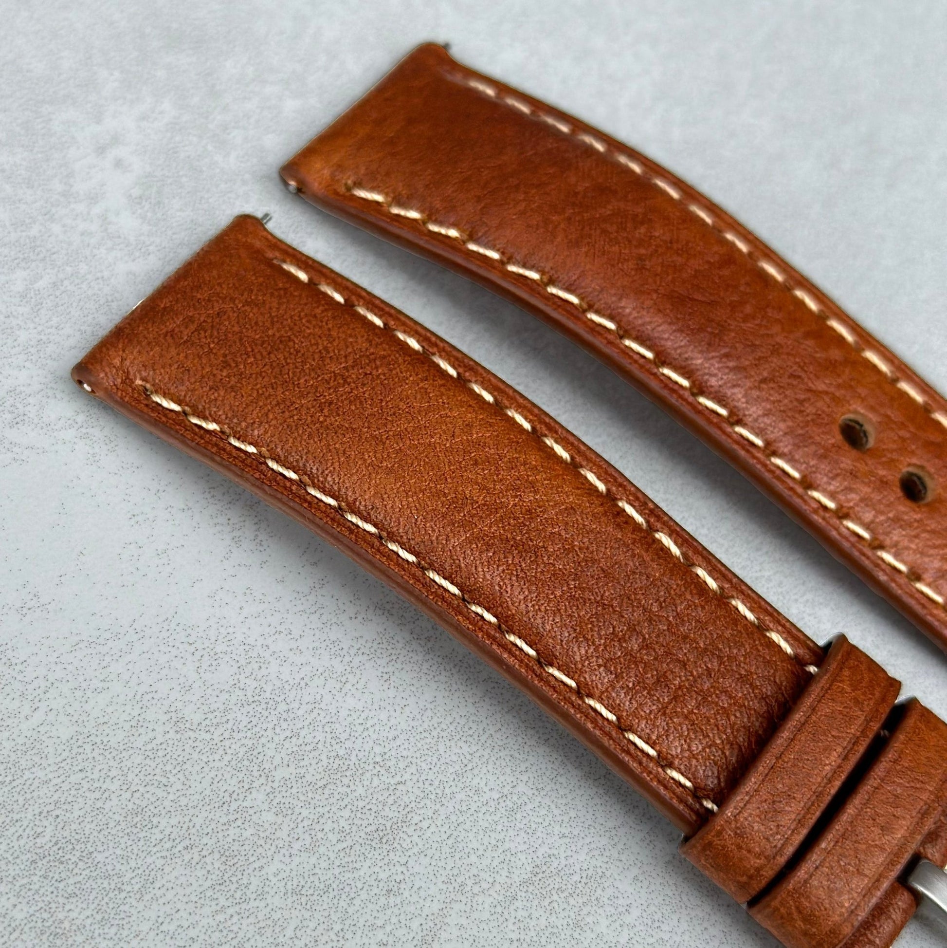 Top of the Rome copper tan Italian leather watch strap. Full Grain leather. Padded leather strap. Watch And Strap