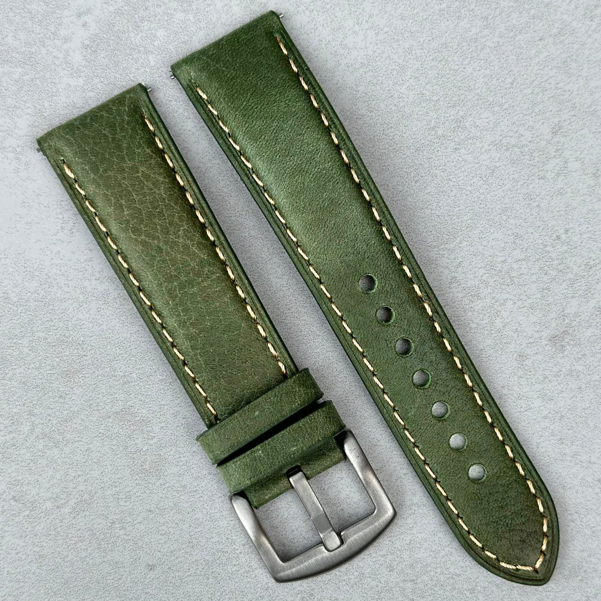 The Rome: Olive Green Italian Full Grain Leather Watch Strap