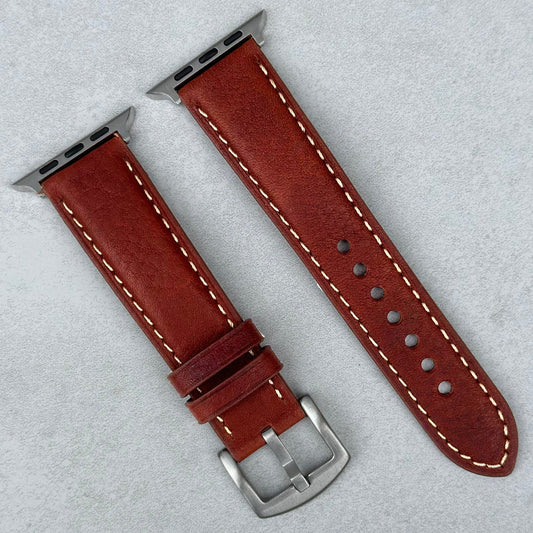 Terracotta brown Italian leather Apple Watch strap. Apple Watch series 3, 4, 5, 6, 7, 8, 9, SE and Ultra. Watch And Strap