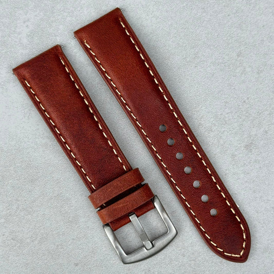 Rome terracotta brown Italian leather watch strap. Contrast ivory stitching. 18mm, 20mm, 22mm, 24mm. Watch And Strap
